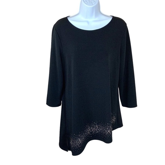 Chicos Black Gemstone Accent Asymmetrical Blouse Size 8 Chicos 1 - Picture 1 of 9